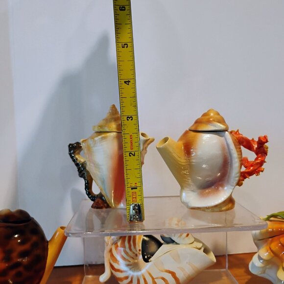 Vtg Mini Seashell Shaped Ceramic Teapot Set of 5 Thailand 3" - Picture 10 of 12